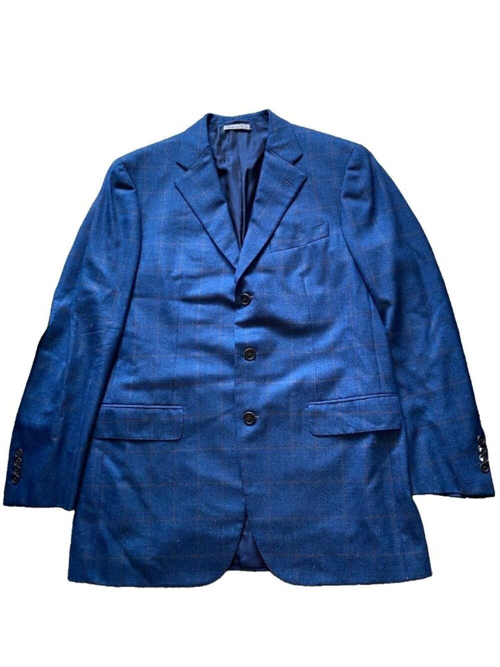 Belvest Barney’s Sport Coat 42L Blue Wool Plaid Blazer Jacket